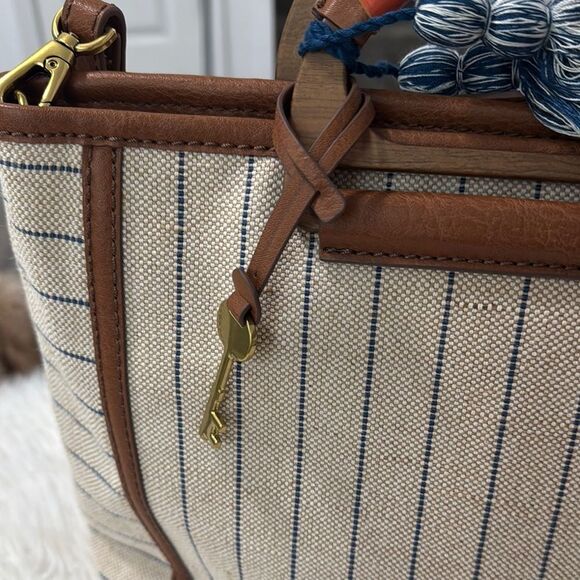 Fossil Cream and Brown Tote with Colorful Handles - Picture 2 of 7